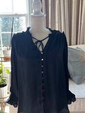 Dkny Black Tie-Neck Long-Sleeve Button Blouse